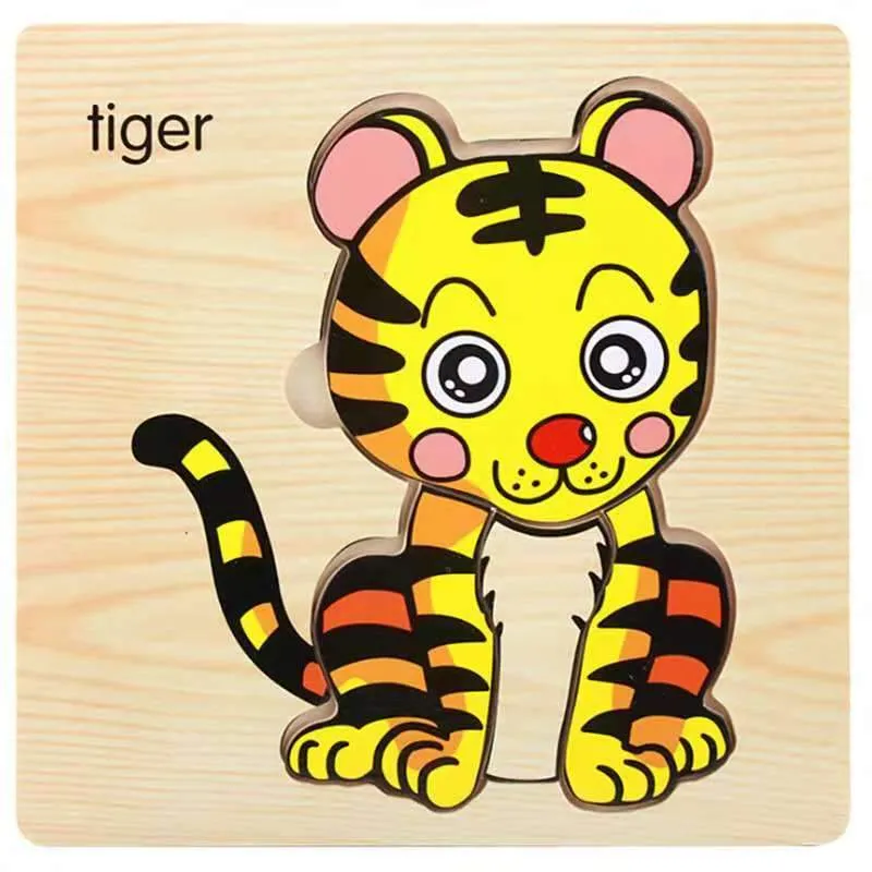 3D Wooden Puzzle Jigsaw Toys For Children Wood 3d Cartoon Animal  Puzzles Intelligence Kids Early Educational Toys for children