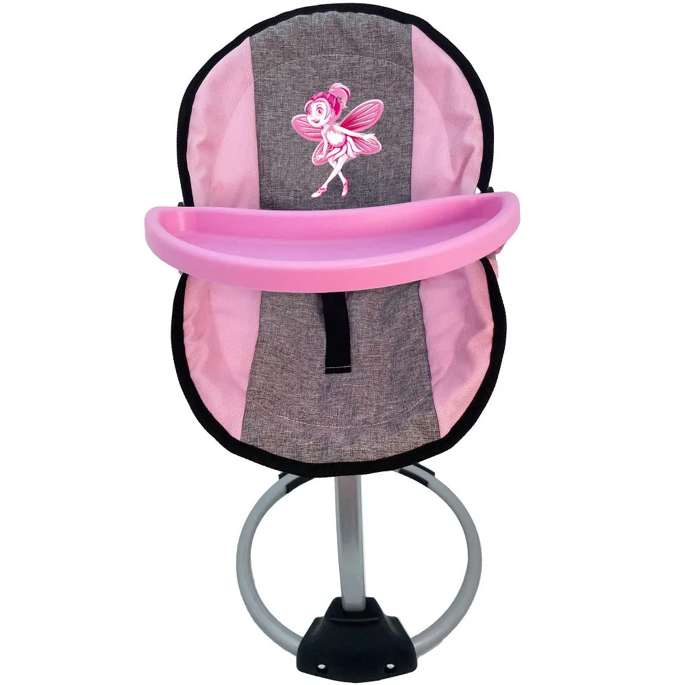 Bambolina 3-In-1 Convertible Doll Highchair and Swing Set, Pink and Grey