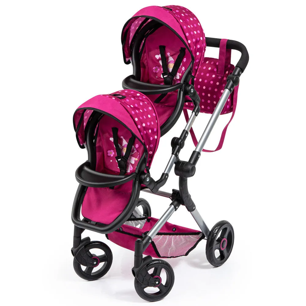 Bayer Design Neo Twin Doll Pram, Hot Pink & Polka Dots, Fairy Theme, Ages 3 