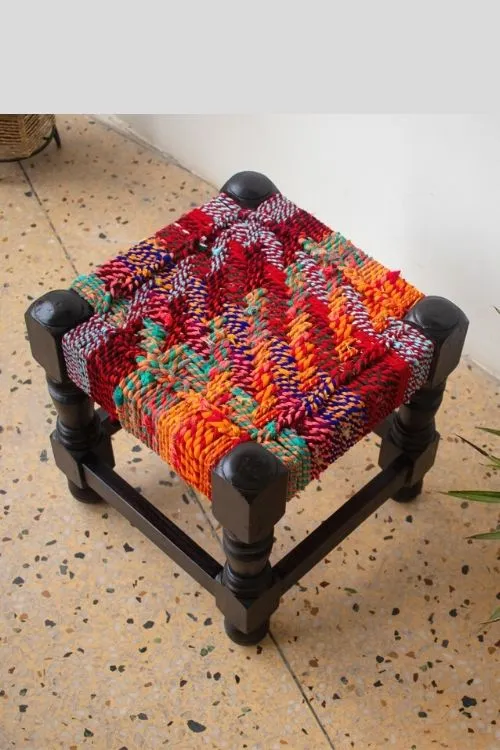 Cherry Textile Wooden Stool