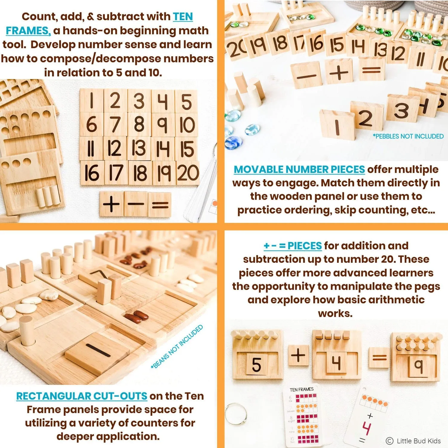 Counting Pegs Ten Frame Math Toy Set with Addition & Subtraction Flashcards