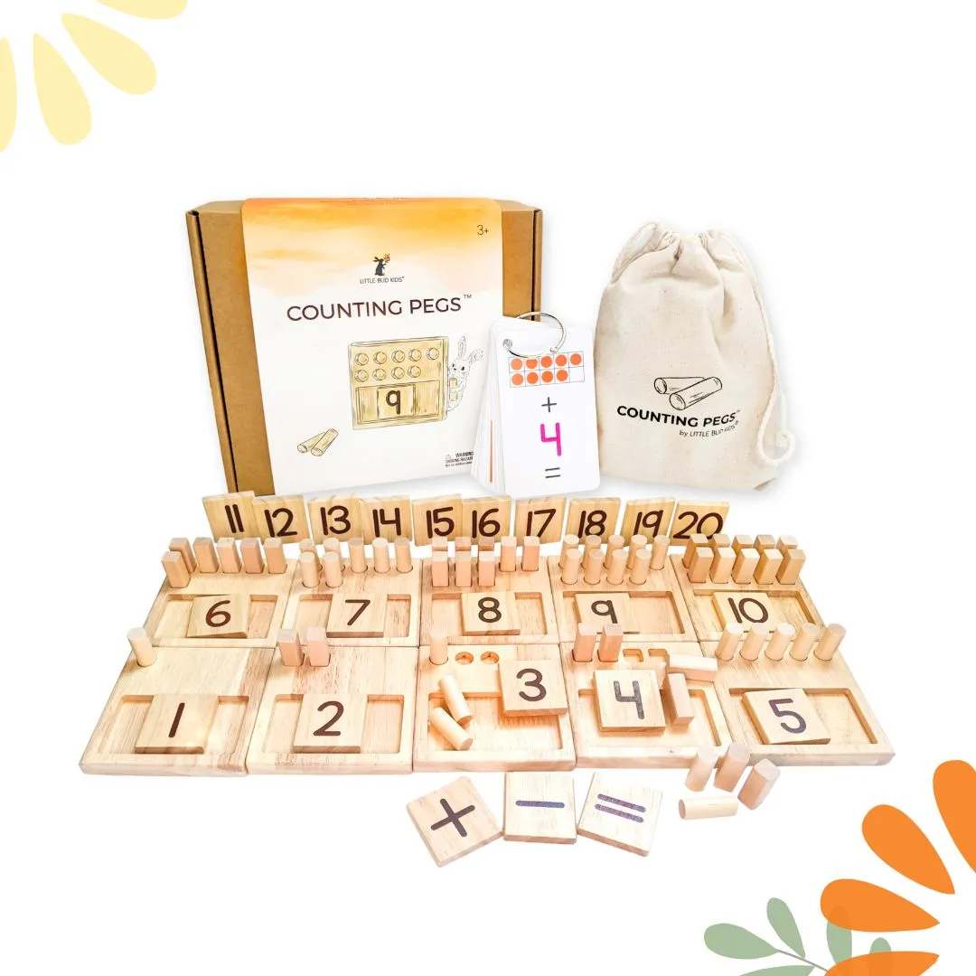 Counting Pegs Ten Frame Math Toy Set with Addition & Subtraction Flashcards