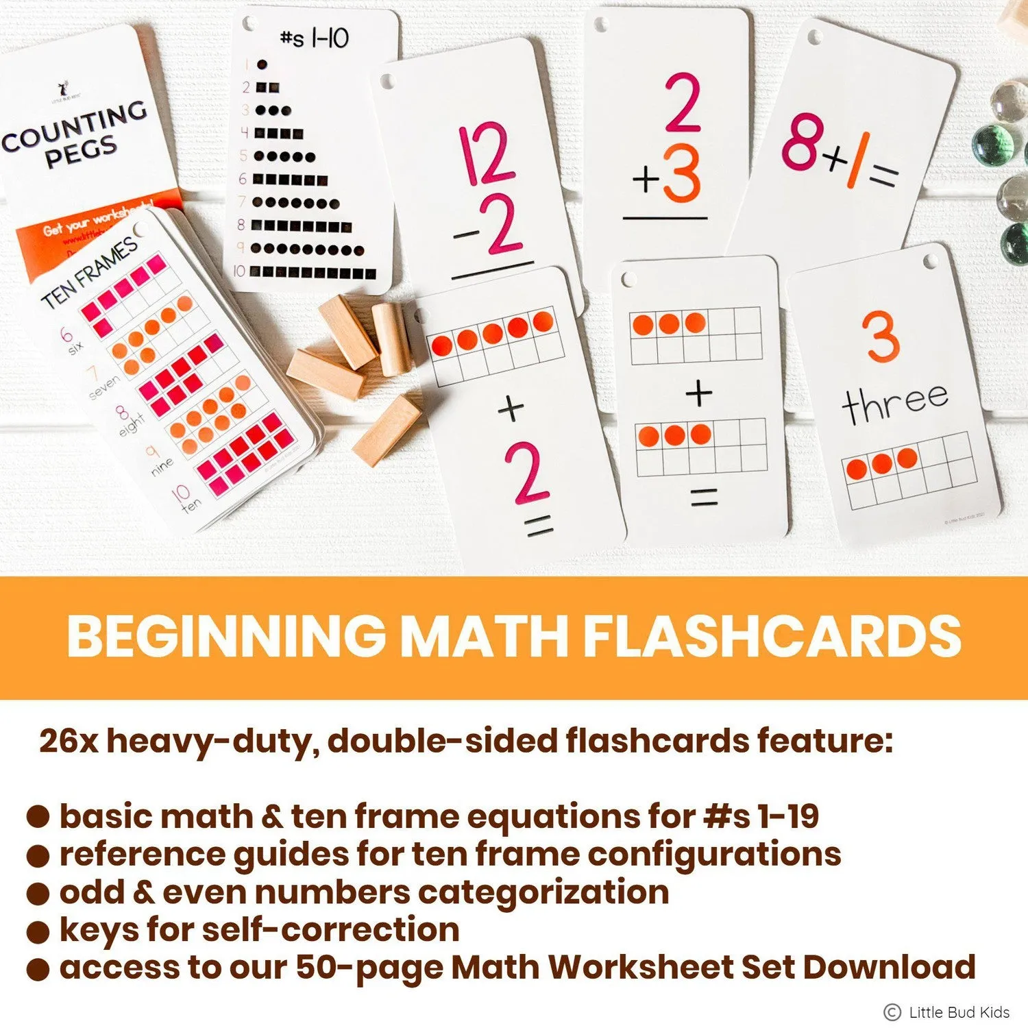 Counting Pegs Ten Frame Math Toy Set with Addition & Subtraction Flashcards