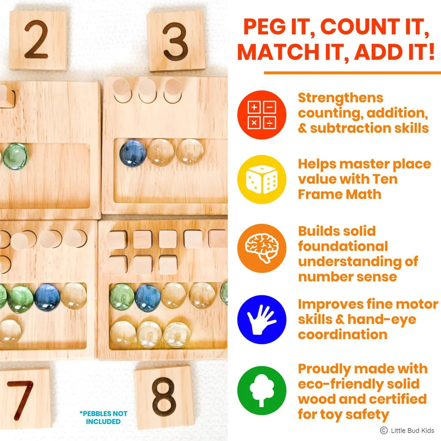 Counting Pegs Ten Frame Math Toy Set with Addition & Subtraction Flashcards