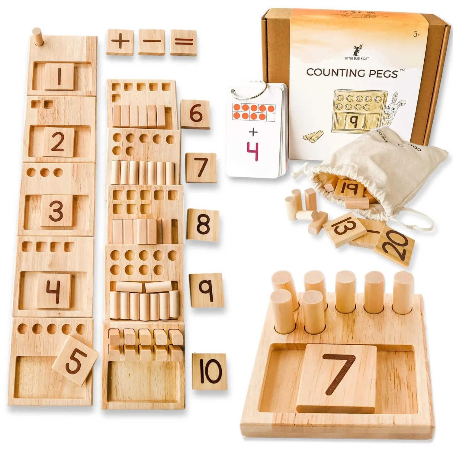 Counting Pegs Ten Frame Math Toy Set with Addition & Subtraction Flashcards