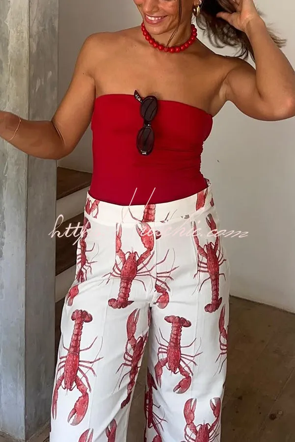 Fun Vacation Lobster Print High Rise Straight Pants