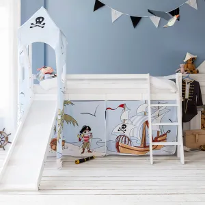 Moro Cabin Bed Midsleeper with Slide & Pirate Pete Package in Classic White