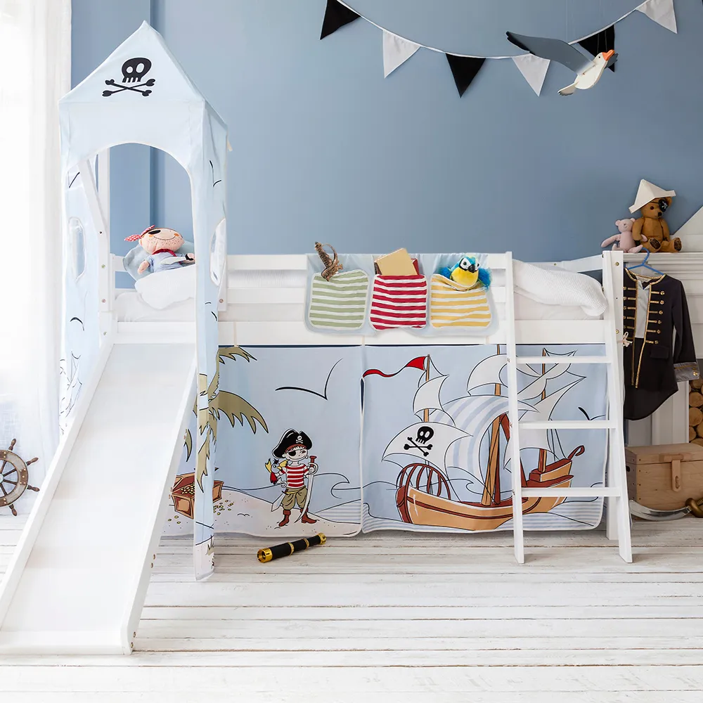 Moro Cabin Bed Midsleeper with Slide & Pirate Pete Package in Classic White