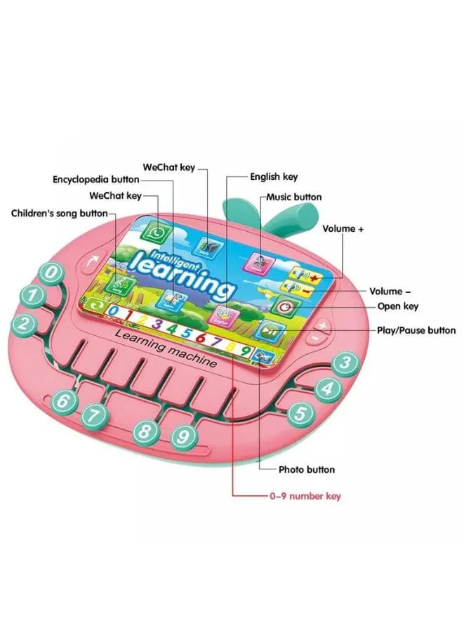 Multifunctional Tablet Learning Machine, Interactive Educational Toy with Letters, Numbers, Music, Story Telling, and more, Modern math learning machine toy apple shape for Toddlers