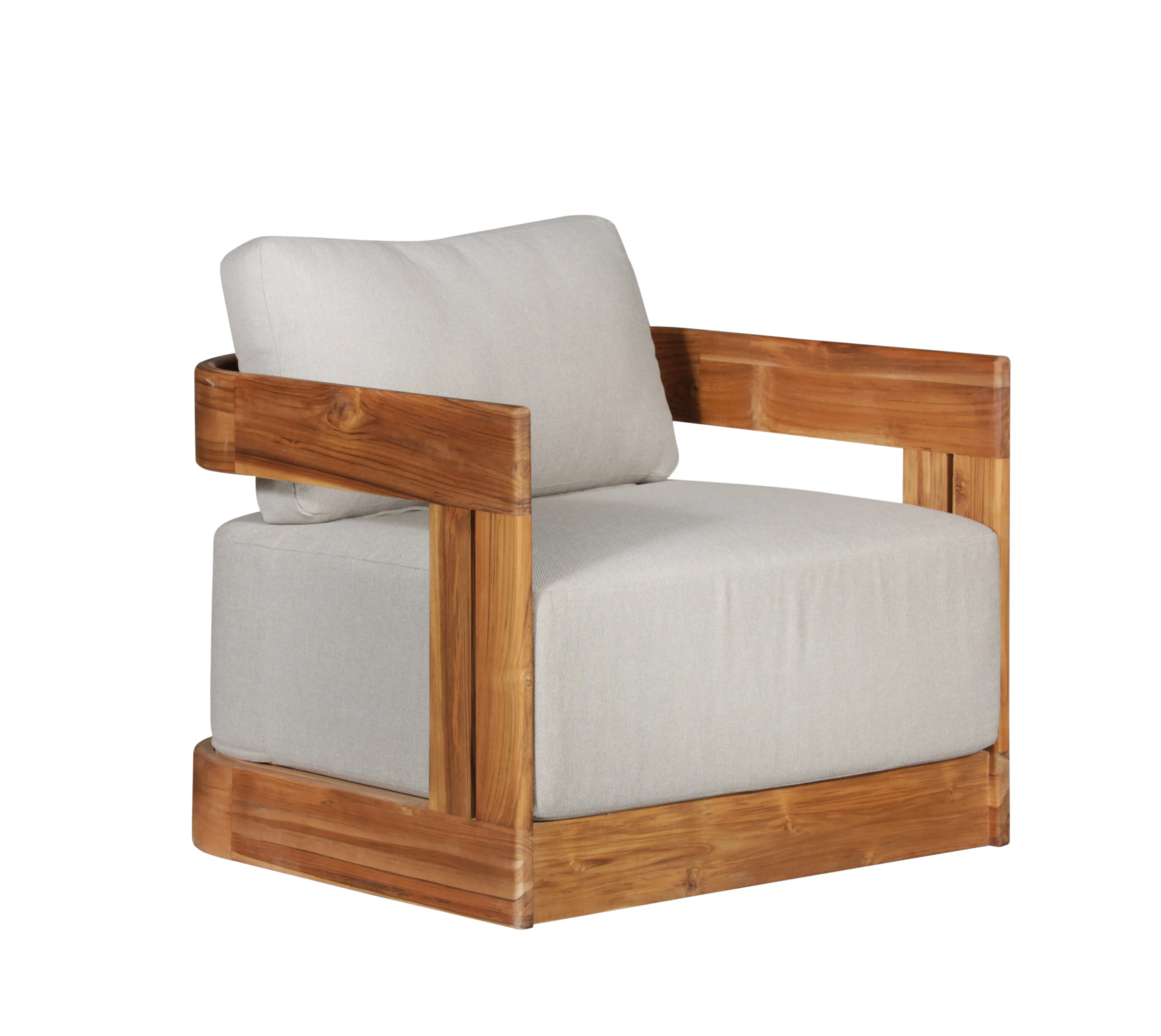 Paradiso Outdoor Solid Teak Swivel Chair - Gray Fabric