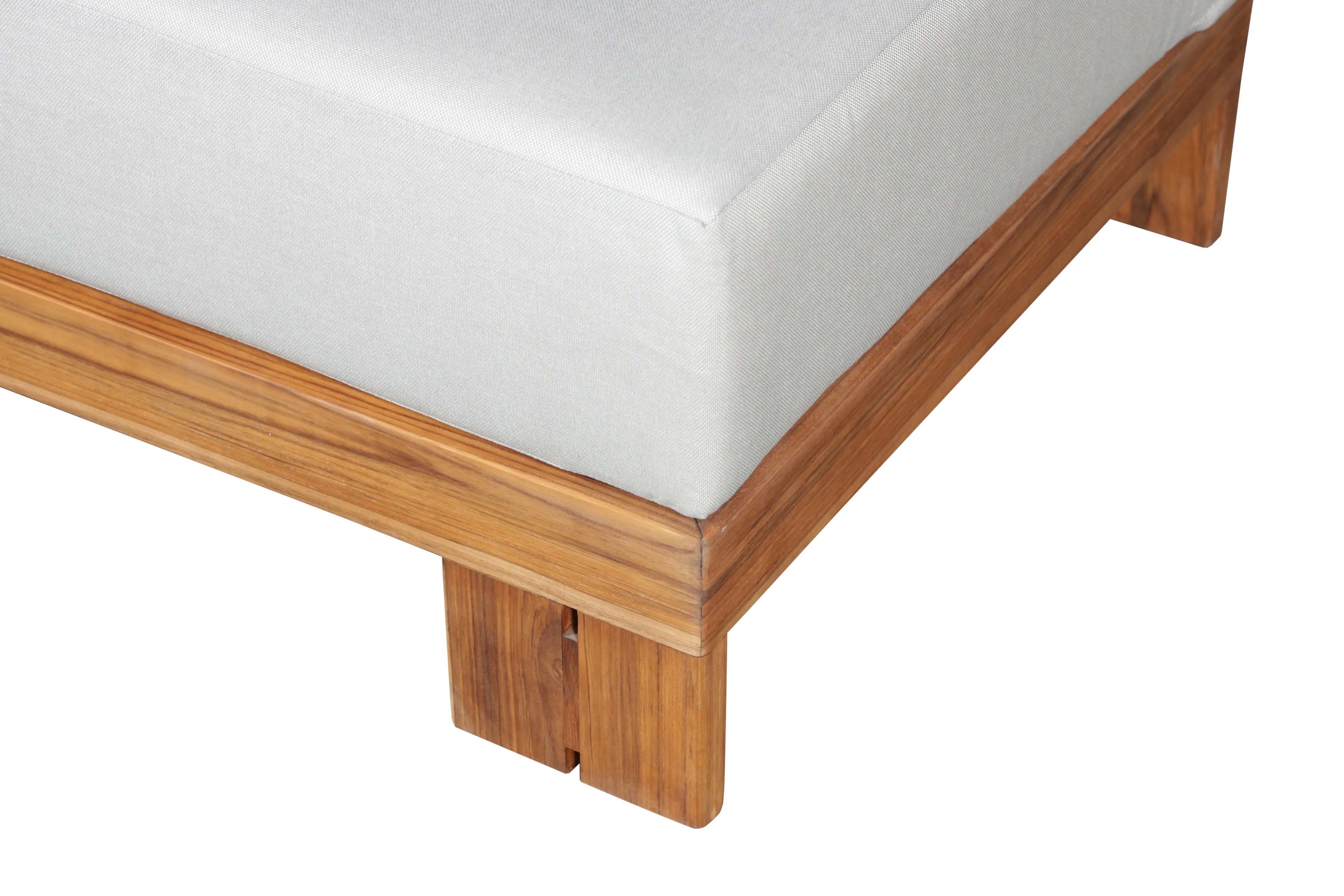 Paradiso Outdoor Solid Teak Wood Ottoman - Light gray fabric