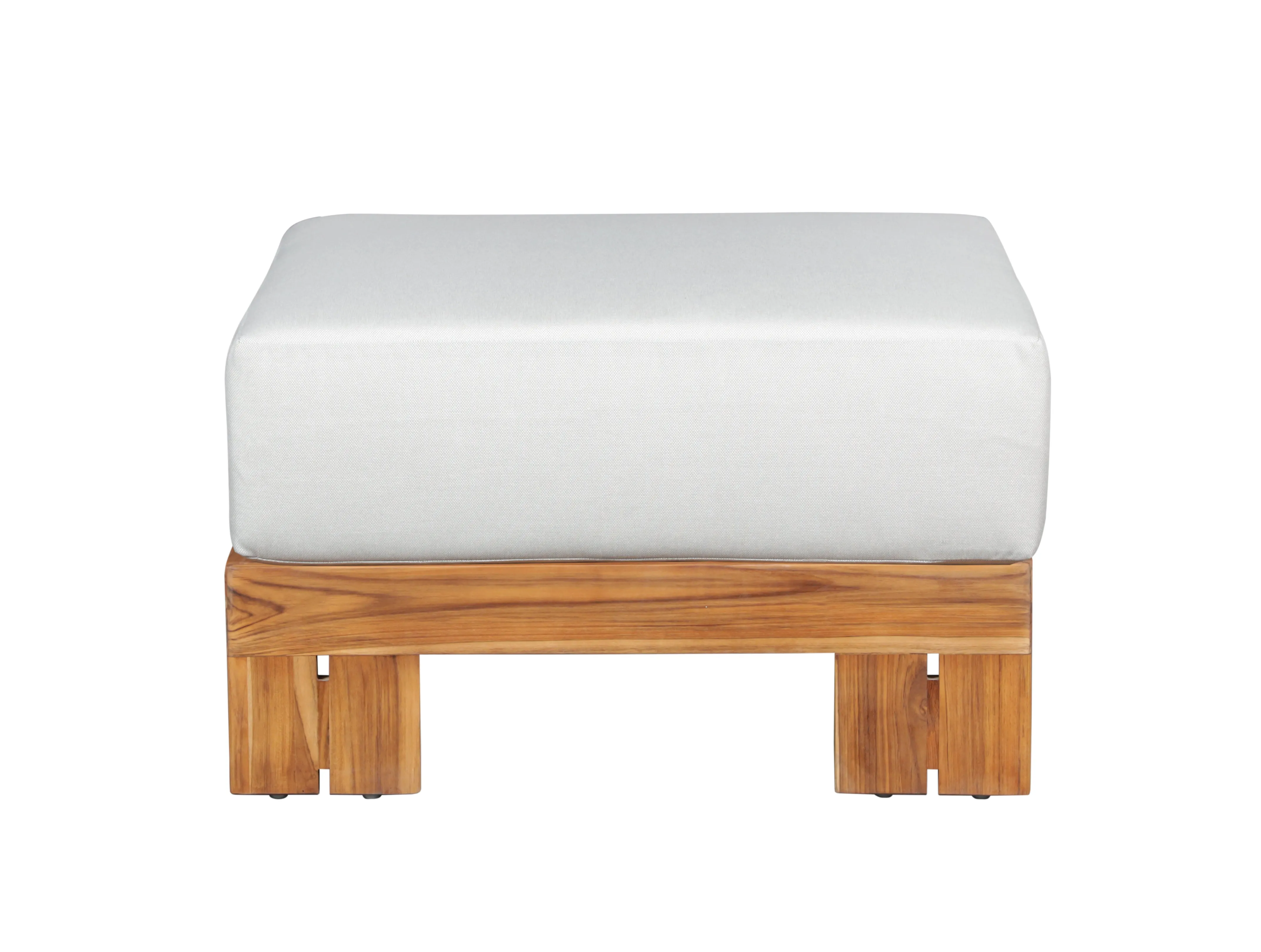 Paradiso Outdoor Solid Teak Wood Ottoman - Light gray fabric