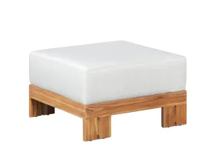 Paradiso Outdoor Solid Teak Wood Ottoman - Light gray fabric