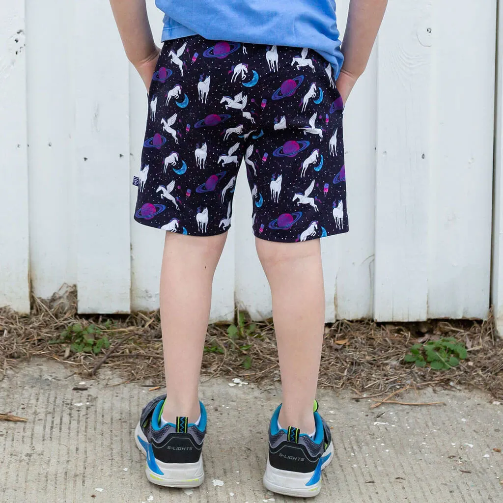 "Horsing Around" Space Unicorns Drawstring Shorts with Pockets