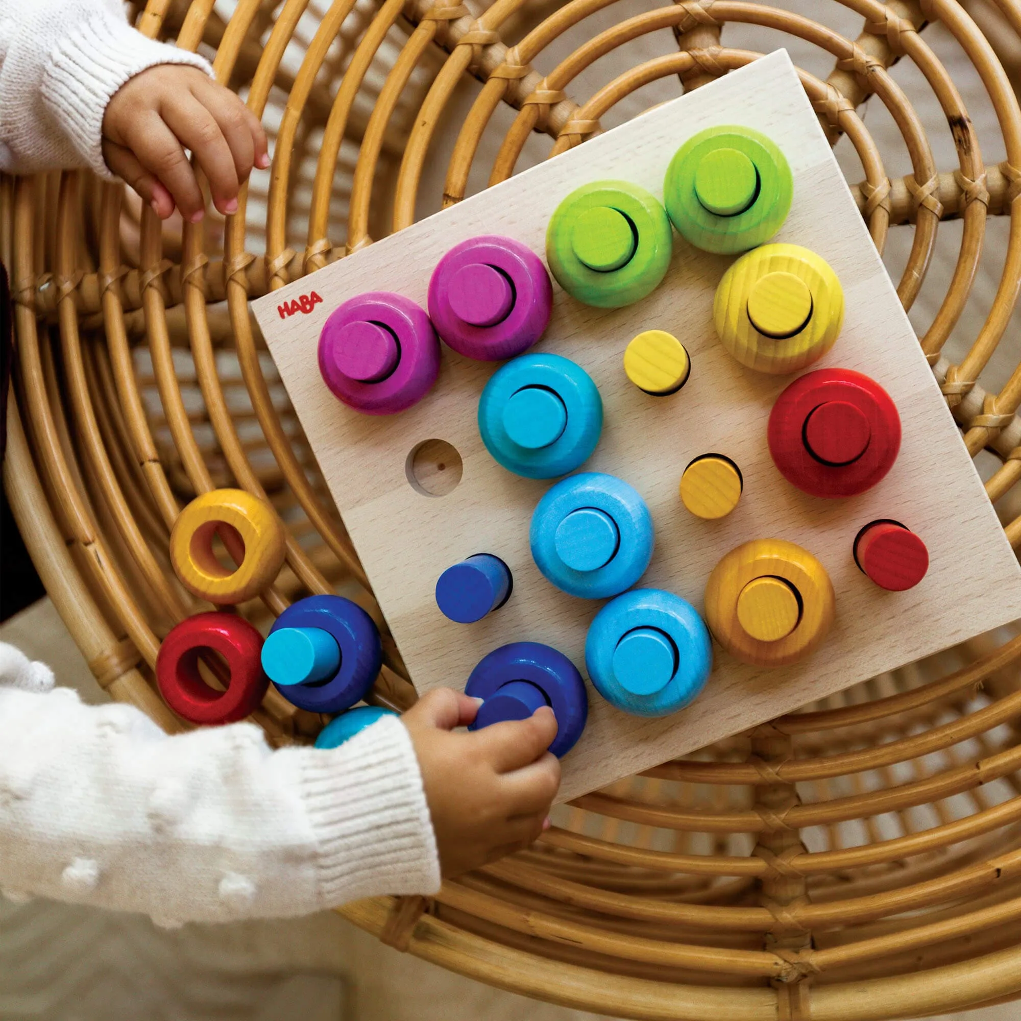 Rainbow Whirls Wooden Sorting and Stacking Game