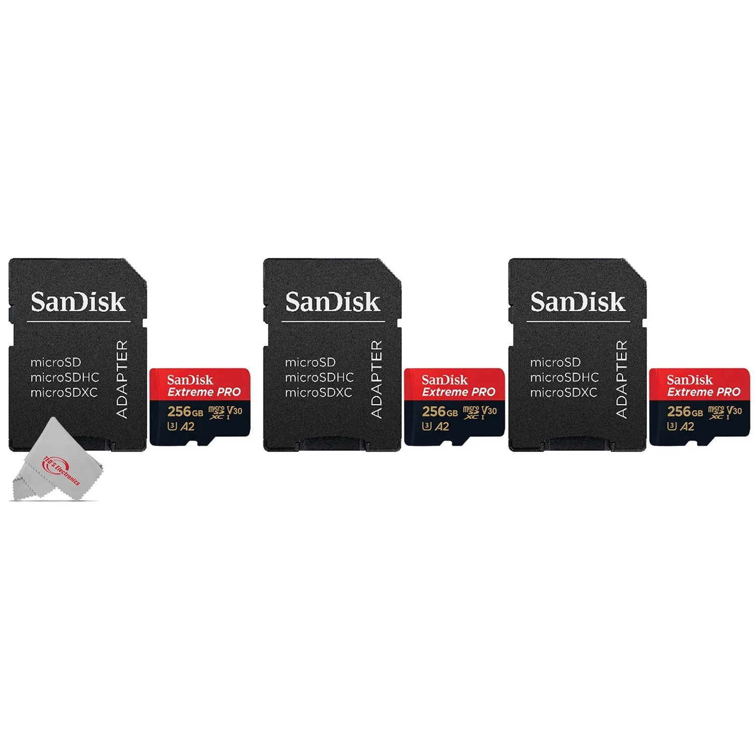 SanDisk Extreme Pro Memory Card 256GB Micro SDXC UHS-I U3 A2 V30 Micro SD Card with Adapter - 3 Pack