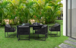 Sardinia Outdoor Aluminum Dining Table and 6 Chairs Set - Black