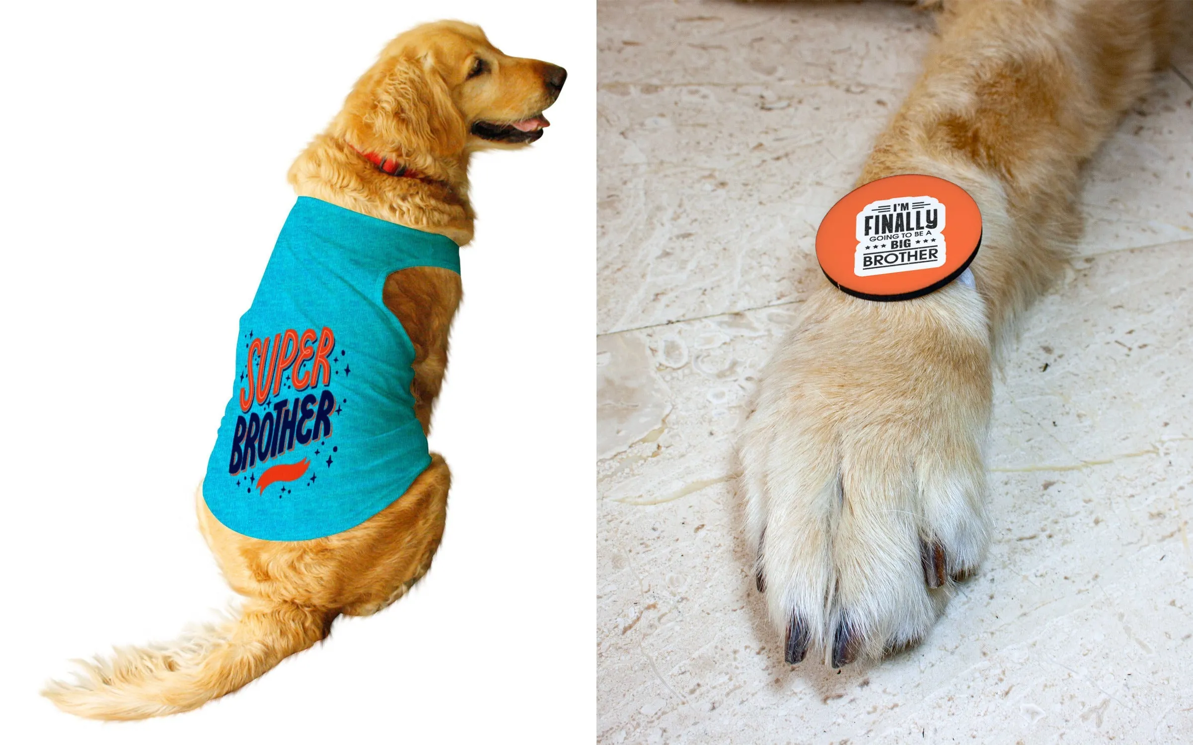 Set Of Dog Tee with Rakhi "Super Brother & Family Favorite" Printed Vest & Fridge Magnet Rakhi Gift For Bro/Boys Dogs