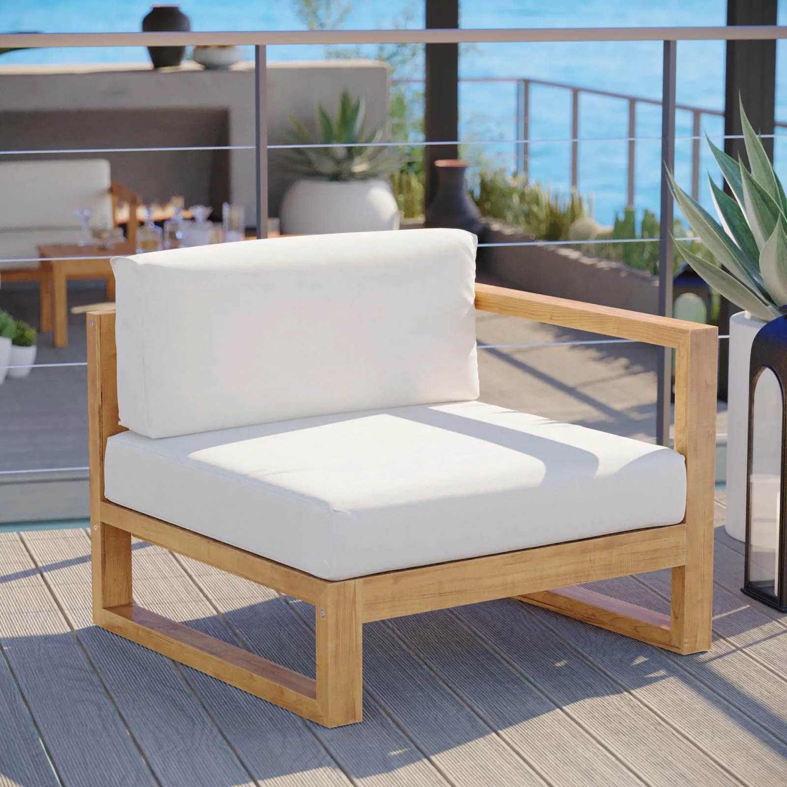 Upland Outdoor Patio Right-Arm Chair Natural White EEI-4123-NAT-WHI