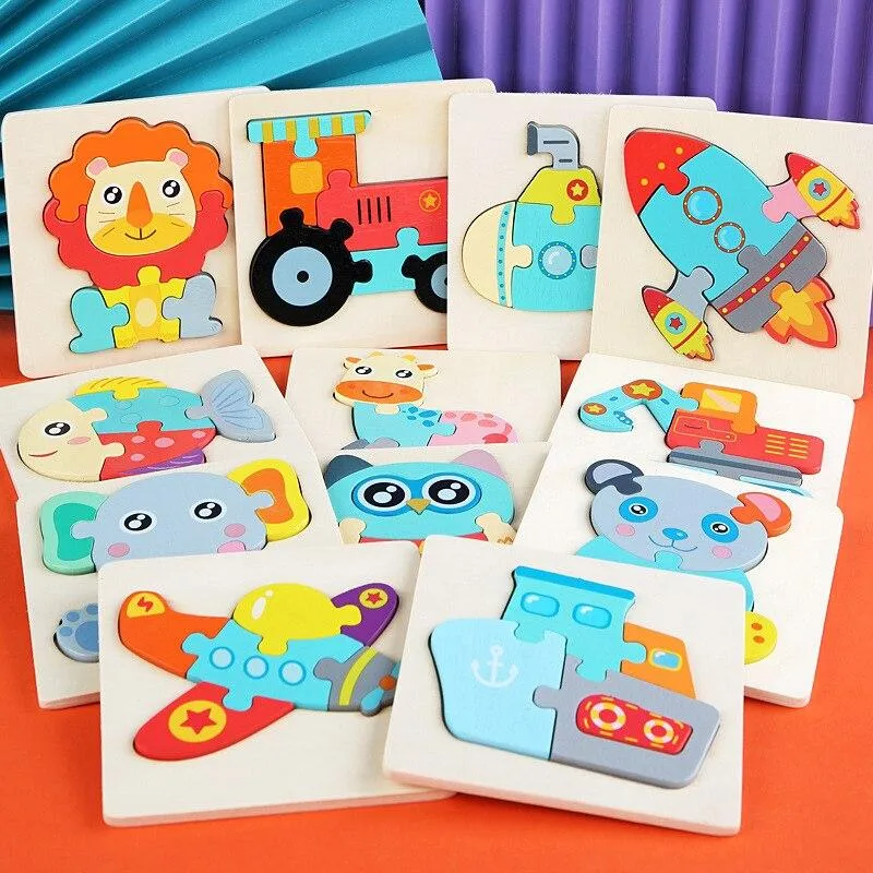 Wooden Toys 3D Puzzle Jigsaw BoardToys for Children Kids Baby Early Educational Brain Teaser Animal Cartoon Puzzle